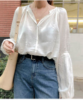 Langärmliges, schickes, elegantes Blusenhemd mit V-Ausschnitt